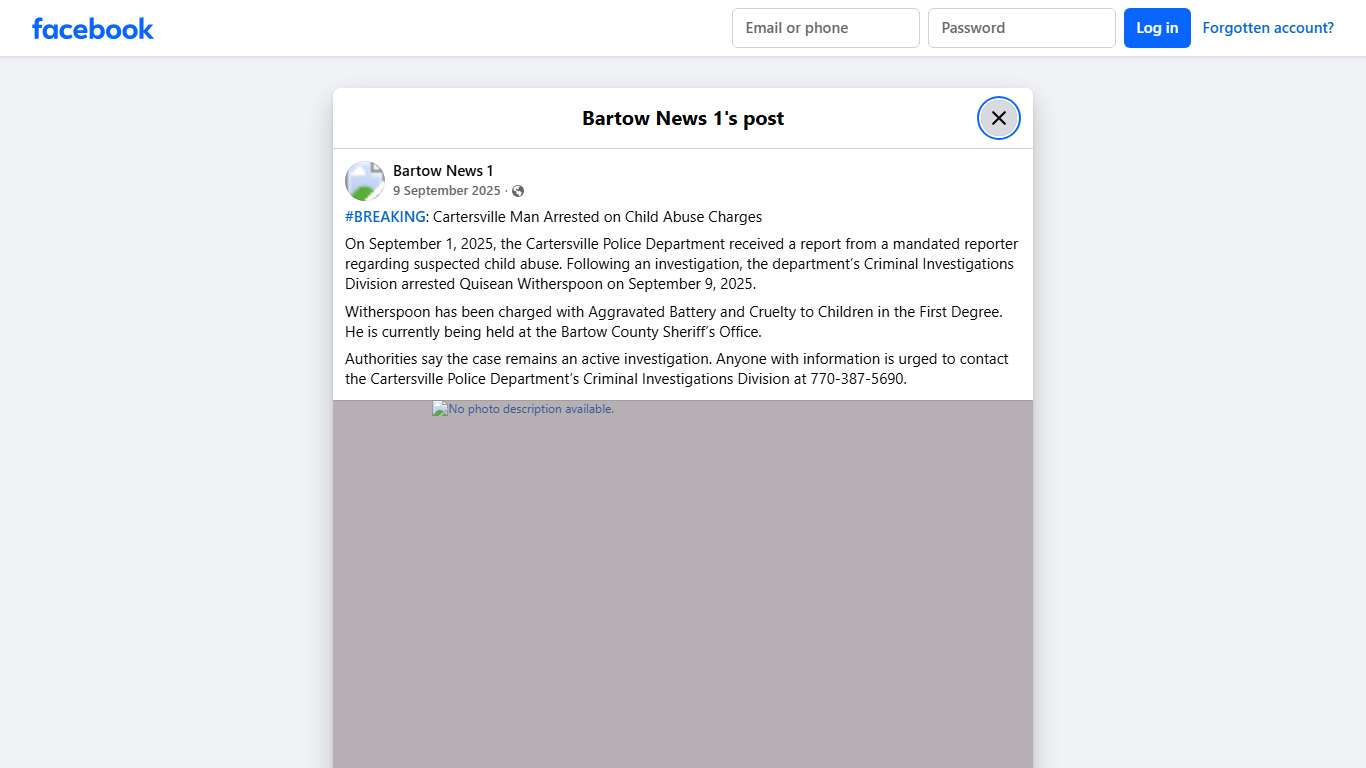 Bartow News 1 - #BREAKING: Cartersville Man Arrested on... Facebook